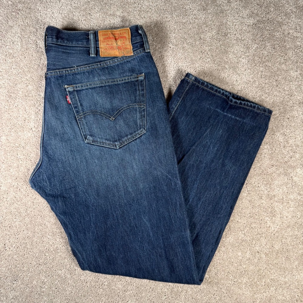 Levis 501 Original Fit Jeans Mens 40x32 Dark Wash Blue Denim Button Fly